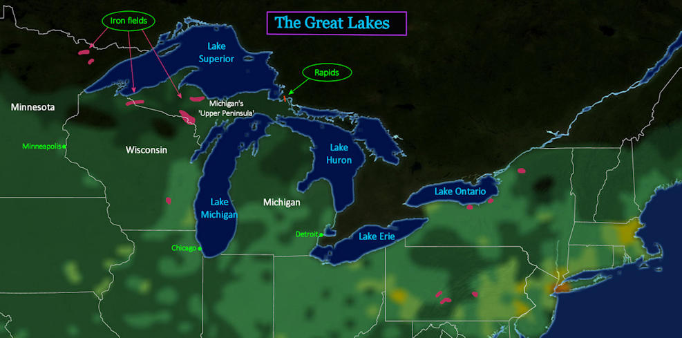 Great Lakes iron ore, 1890 map